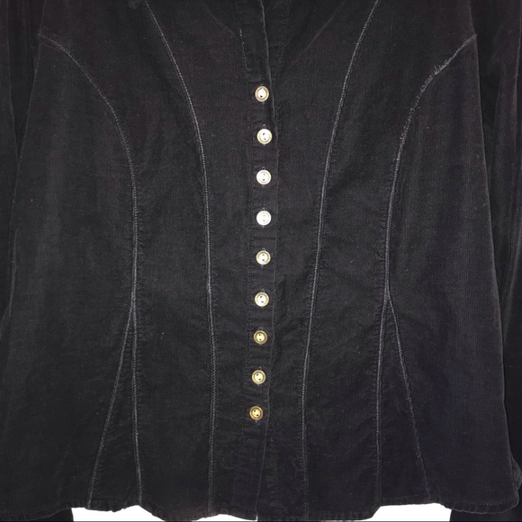 Dressbarn corduroy button down shirt/light jacket, black with brass buttons - Picture 3 of 9